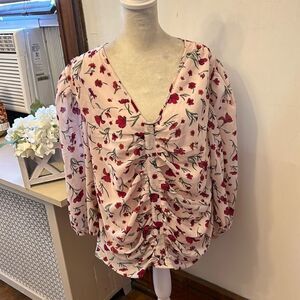 A Love Story pink floral sheer long sleeve button front blouse Size XL EUC